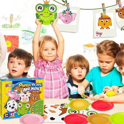 BAODLON Arts and Crafts Kits for Kids, 12 Pack Simple Crafts Animal Paper Plate Art Kit for 2 3 4 5 Year Old Toddler Boys Girls, DIY Kids Crafts for Preschool Classroom Activity/Birthday/Party Game