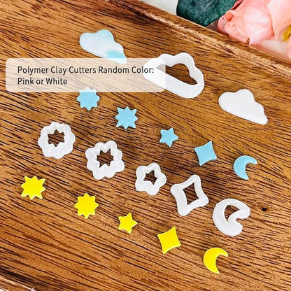 Xaekicr 6 PCS Sky Theme Polymer Clay Cutters Set – Cloud Moon Star Shapes Clay Cutters for Polymer Clay Molds, Jewelry DIY Clay Tools