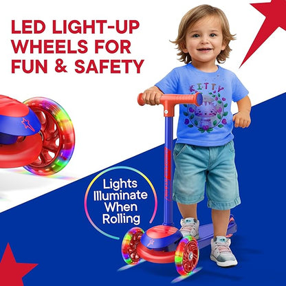 3 Wheel Scooter for Kids, Smooth Light Up LED Front Wheels, Wide Anti Slip Deck, Rear Foot Brake, Easy Lean to Steer Maneuvering, Indoor & Outdoor Ride On Toys for Ages 2 Up,