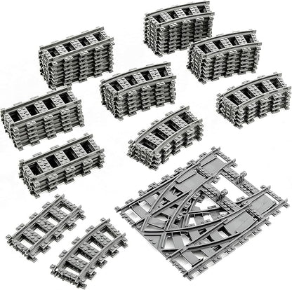 Classic City Train Tracks, 54 Pieces Railroad Track with 32 Curved, 20 Straight and 2 Switch Train Tracks, Train Expansion Accessories Compatible with All Major Train Tracks