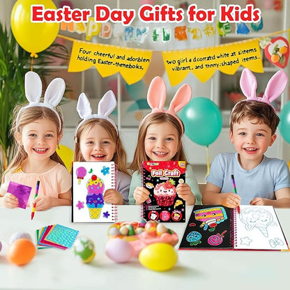 Foil Art Craft Activity for Kids: Fun DIY Toy Sticker Kit, No Mess Creative Travel Supply Set, Idea Birthday Easter Basket Stuffers Valentines Gift for Girl Boy Toddler 4 5 6 7 8 9 Year Old (Food)