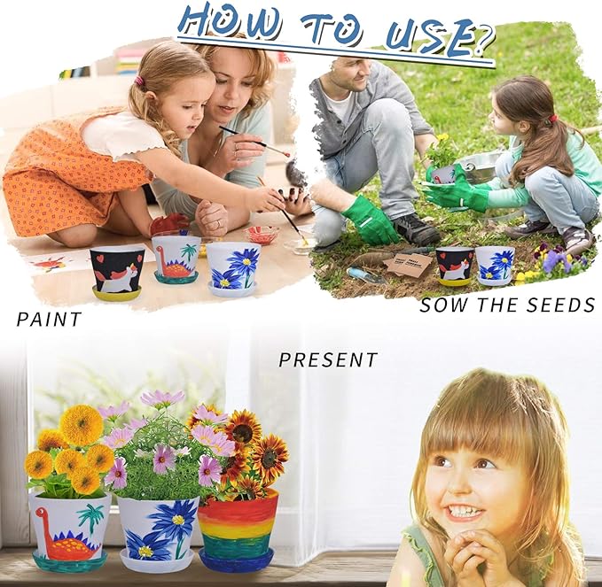 3 Set Paint & Plant Flower Gardening Kit - Gifts for Girls Ages 8-12, Arts and Crafts for Kids Ages 8-12, Kids Gardening Set, Birthday Toys Christmas Gifts for Girls Boys Ages 4 5 6 7 8 9 10 11 12