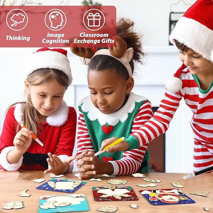 8 Pack Christmas Wooden Puzzles for Toddlers Christmas Puzzles Coloring Craft Kits for Kids Christmas Stocking Stuffers Crafts Toys Winter Xmas Party Favors Gifts Educational Jigsaw Puzzle