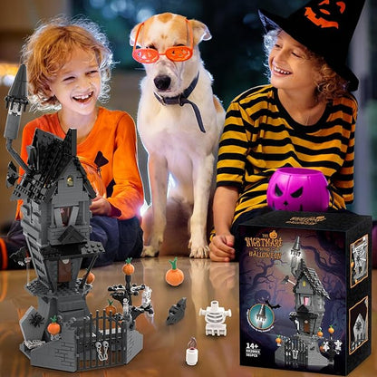 BrickTribe Haunted House Building Toys with Light, Night Before Halloween Haunted Mansion Building Set for Movie Fans and Kids, Compatible with Lego, 581 PCS