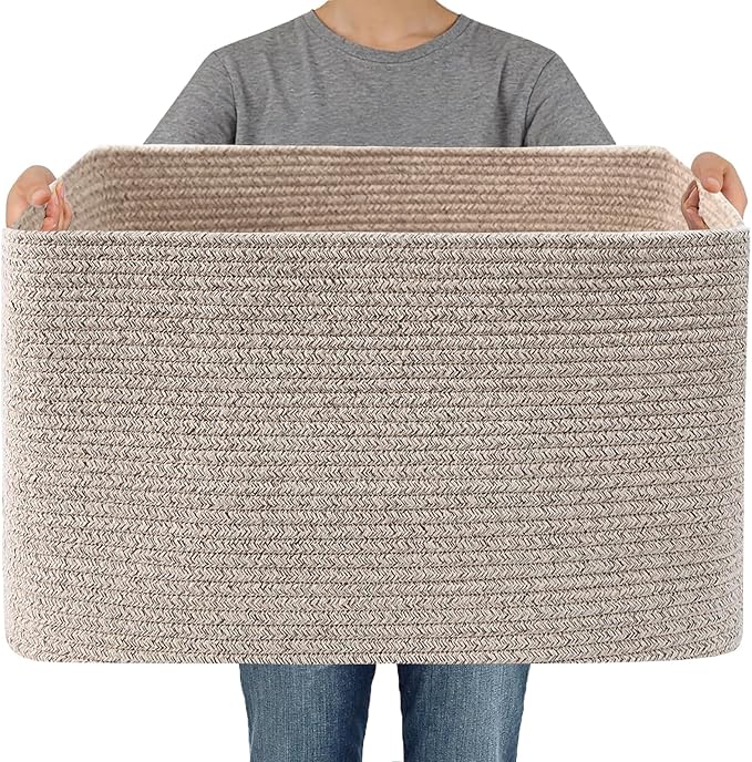 JMvicyroam Woven Blanket Basket,96L Large Storage Bin for Blankets Toys Clothes,Decorative Rope Basket for Living Room Bedroom with Handles, Oatmeal