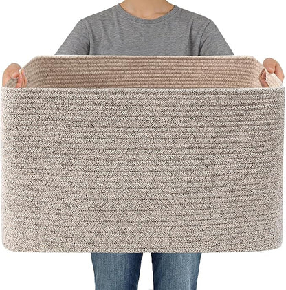 JMvicyroam Woven Blanket Basket,96L Large Storage Bin for Blankets Toys Clothes,Decorative Rope Basket for Living Room Bedroom with Handles, Oatmeal
