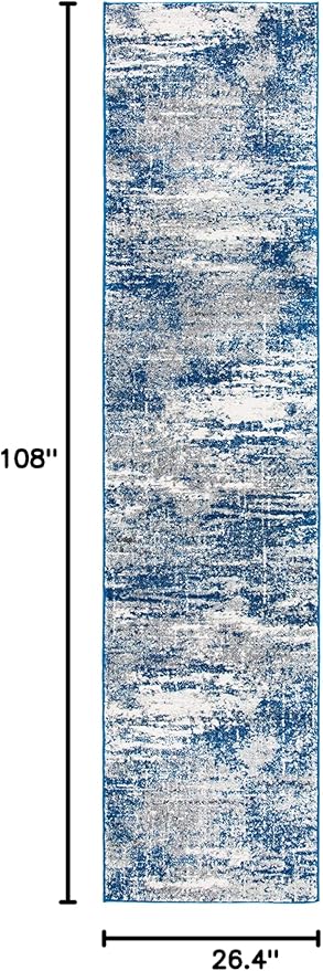 SAFAVIEH Evoke Collection 2'2" x 9' Dark Blue/Grey EVK272L Modern Abstract Non-Shedding Living Room Dining Entryway Foyer Hallway Runner Rug