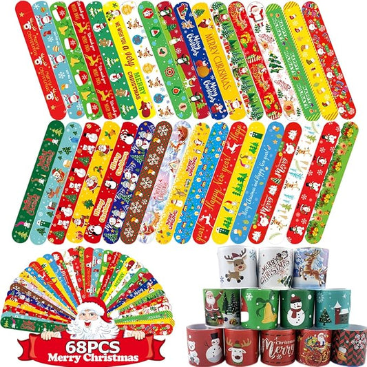 68Pcs Christmas Slap Bracelets for Kids, for Kids Boys Girls Christmas Party Favors Stocking Stuffers.