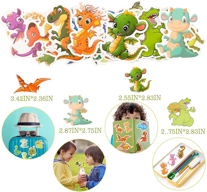 108Pcs Dinosaur Party Favors for Kids Dinosaur Party Supplies, Dinosaur Goodie Bags Fillers, Dinosaur Birthday Party Favors Included Slap Bracelet Sticker Ring Keychains Stamps