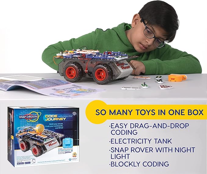 Snap Circuits Code Journey, Build Your Circuit, Code Your Commands, and Drive, Bluetooth Controlled, STEM Building Toy for Ages 8 to 108
