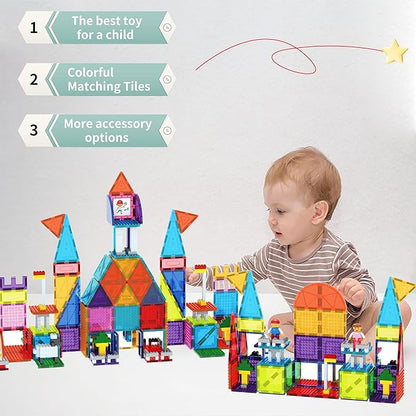 PicassoTiles 353pcsMagnetic Brick Tile and Magnetic Tile Combo Set, Action Figures Included, Building Blocks STEM Toys, Educational Montessori Preschool Toddler Classroom Learning Toys, Kids Activity