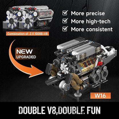 Mould King 10131 W16 Engine Building Blocks Sets, V8 Engine Model kit That Run, Build Your Own STEM Model Engine, 16-Cylinder Car Engine Building Engineering Toys for Kids/Adults Collections(952+PCS)