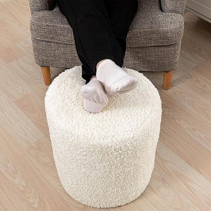 Round Ottoman Soft Chair 14.6x14.6x18 Inches Boucle Ottoman Multifunctional Ottoman Foot Rest Fluffy Fur Ottoman Stool Pouf Footrest Stool for Living Room Bedroom (Cream)