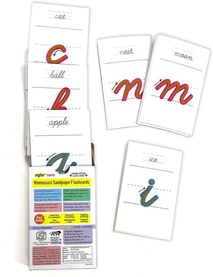 MFM Toys Sandpaper Tactile English Letters Flashcards (Cursive (Lowercase)) Montessori Lower Case Cursive Sandpaper Letters