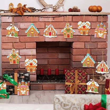GuassLee Christmas Ornaments Art and Crafts for Kids - 28pcs DIY Christmas Gingerbread House Cutouts with Christmas Lollipop Candy Cane Stickers for Xmas Tree Home Party Favors Classroom Art Activity