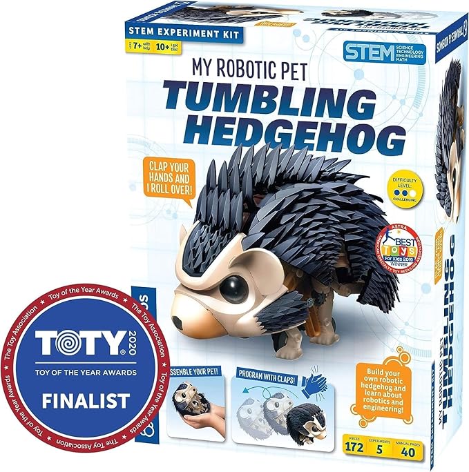 Thames & Kosmos My Robotic Pet - Tumbling Hedgehog | Build Your Own Sound Activated Tumbling, Rolling, Scurrying Pet | STEM Experiment Kit | Toy of The Year Award Finalist