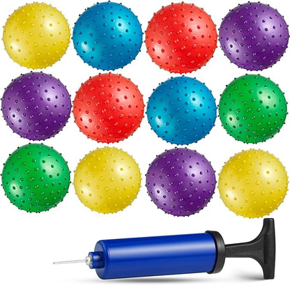 Bedwina Mini Knobby Balls - Bulk 5 Inch Sensory Balls and Spiky Massage Stress Balls with Pump, Fun Bouncy Ball Party Favors