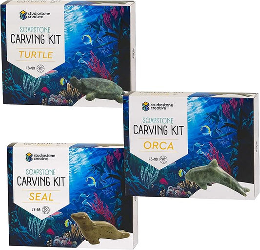 STUDIOSTONE CREATIVE DIY Arts & Crafts Carving Kit Kids Adults Ocean Set of 3 Sculpture Soapstone