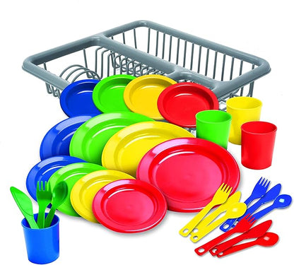 Kidzlane Kids and Toddler Dishes - Kids Play Kitchen Accessories Set - Dishwasher Safe Plastic Play Dishes - Kitchen Toys - Toy Plates and Dishes for Kids Kitchen Set