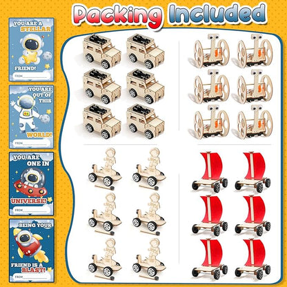 MOVINPE Valentines Day Gifts for Kids School Classroom - 24 Sets Stem Kits with Valentines Cards, Wood Craft Science Kit Valentine Exchange Gifts Space Theme Class Prizes Bulk for Boys Girls