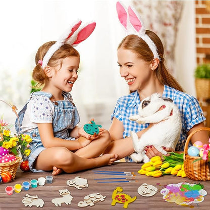 Glintoper 30 Wooden Magnet Painting Craft Kit, Paint Your Own Easter Art and Craft Supplies, Basket Stuffers Party Favors for Boys Girls, Classroom Prize Goodie Bag Gifts