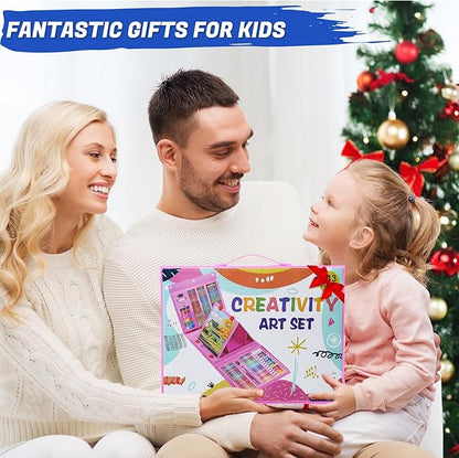 All in One Art Supplies, Art Kit Includes Easel, Origami Paper, Colored Pencils, Crayons, Drawing Book, Coloring Book, Watercolor Pens, Markers and Oil Pastels, Gifts for Girls Boys Teens, Pink