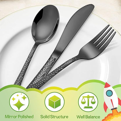 HaWare 9-Piece Toddler Kids Silverware Set, Stainless Steel Hammered Flatware, Preschooler Eating Utensils Includes 3 Spoons 3 Forks 3 Knives, Metal Children Cutlery for Home School, Mirror Finished