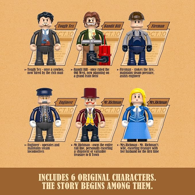 Funwhole Wild West Freight Train Lighting Building-Bricks Set - Classic 4-4-0 Locomotive Model 1524 Pcs Ideas Kit for Adult and Teens