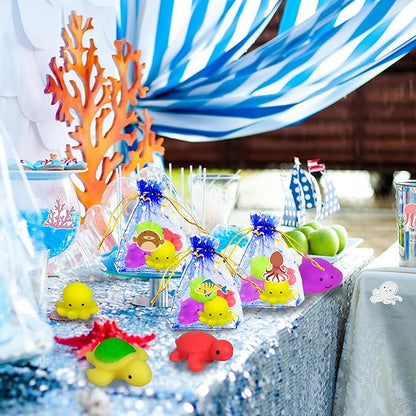 122 PCS Ocean Animal Party Favors Under the Sea Goodie Bags with Necklaces Stickers Slap Bracelets Button Pins and Bags for Sea Themed Birthday Party Supplies School Rewards (Ocean Animal)