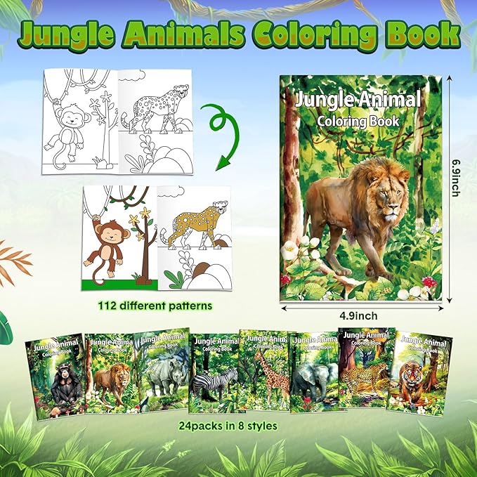 Honoson 24 Pcs Kids Coloring Books Animals Truck Coloring Books Bulk Jungle Animals Party Favors Mini DIY Art Drawing Pages for Birthday Gifts Classroom Jungle Party Supplies(Realistic Style)