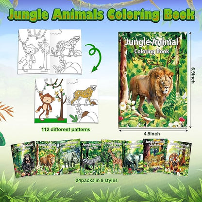 Honoson 24 Pcs Kids Coloring Books Animals Truck Coloring Books Bulk Jungle Animals Party Favors Mini DIY Art Drawing Pages for Birthday Gifts Classroom Jungle Party Supplies(Realistic Style)