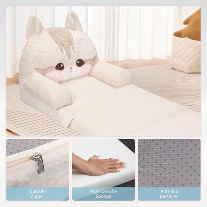 MONKISS 2-in-1 Toddler Couch Chairs Comfy, Kids Chair Couch, Mini Couch, Flip Out Sherpa Kids Sofa, Baby Couch, Chair for Toddlers 1-3, Kids Lounge Chair Reading Chair, Kids Couch Bed Fold Out, Cat