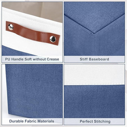 Bagnizer Storage Bins Large Fabric Storage Baskets for Shelves 3 Pack, Decorative Linen Closet Baskets with Handles for Organizing, Shelf, Clothes, Home, Office, 15x11x9.5Inches (NavyBlue&White)