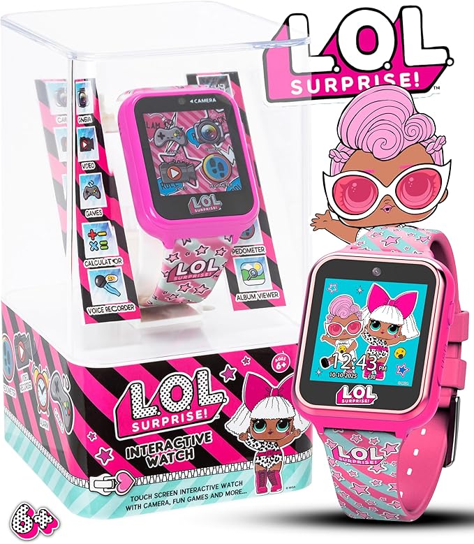 LOL Surprise Kids Interactive Smart Watch with Camera, Games, Voice Recorder, Step Counter, 10 Fun Watch Faces, Alarm, Timer, and Calculator - Ideal Tech Toy for Kids