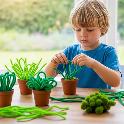 Caydo 200 Pieces Gradient Green Pipe Cleaners for Easter Decorations, Thick Fluffy Chenille Stems Bulk for Flowers, Animals, Kids Creative Arts & Crafts Making