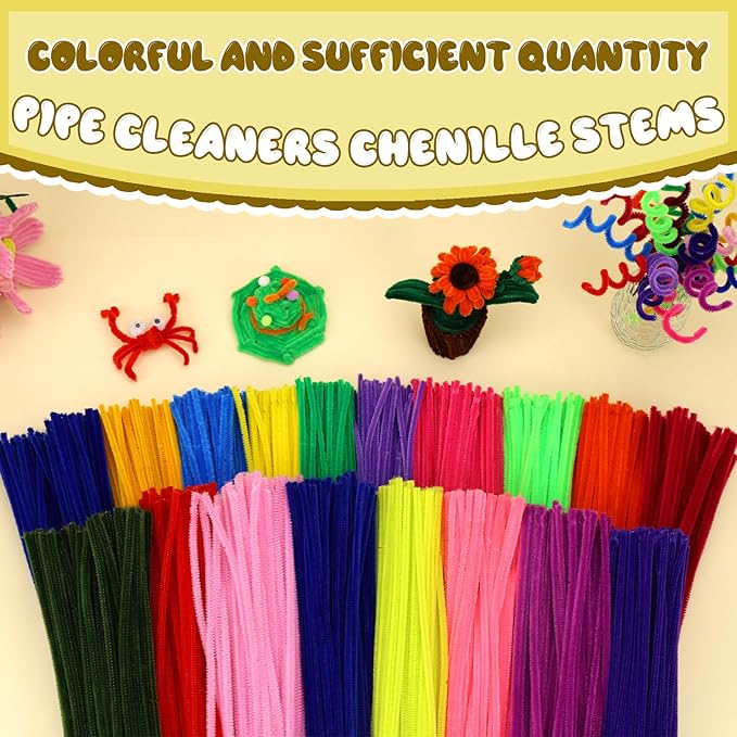 Hssugi 100pcs Pipe Cleaners, Glitter Yellow Pipe Cleaners Craft Supplies,Chenille Stems for DIY Arts Crafts Project(Glitter Yellow)