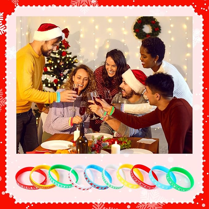 100 Set Christmas Silicone Bracelets with Christmas Tags Xmas Rubber Wristbands for Kids Adult Christmas Party Favors Bracelets Silicone Wristband Christmas Birthday Decoration Gift Supplies