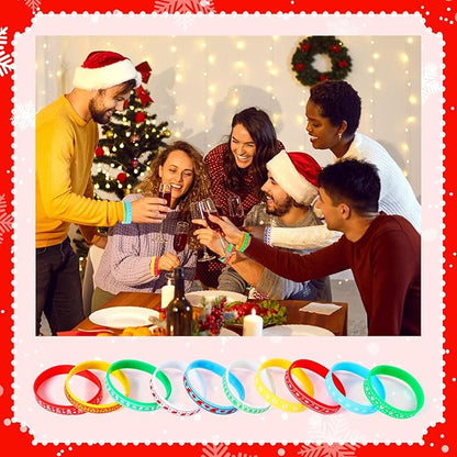 100 Set Christmas Silicone Bracelets with Christmas Tags Xmas Rubber Wristbands for Kids Adult Christmas Party Favors Bracelets Silicone Wristband Christmas Birthday Decoration Gift Supplies