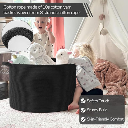INDRESSME 115L Extra Large Black Blanket Basket, Dog Toy Bin Shoe Baskets Toy Box Organizer for Kids Decorative Laundry Basket for Home & Living Room, Black