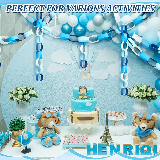 Lincia 600 Sheet Paper Chain Garland Strips 1x8 Inch with Double Sided Tape, DIY Construction Paper Chains for Birthday Wedding Holiday Party Decorations, Crafts Supplies (Blue Gradient)
