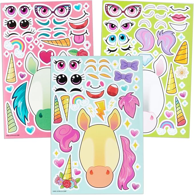 JOYIN 36PCS 9"x6" Make a face Stickers for Kids, Make Your Own Fantasy Unicorn Stickers, Party Favors Kids Crafts, Goodie Bags Stuffers, Classroom Rewards
