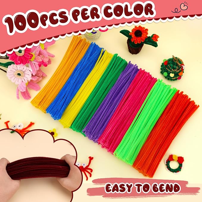 Pipe Cleaners, 100PCS Christmas Pipe Cleaners Craft Supplies, Wine Red Pipe Cleaners Bulk Fuzzy Sticks for DIY Art and Craft Projects Home Decoration