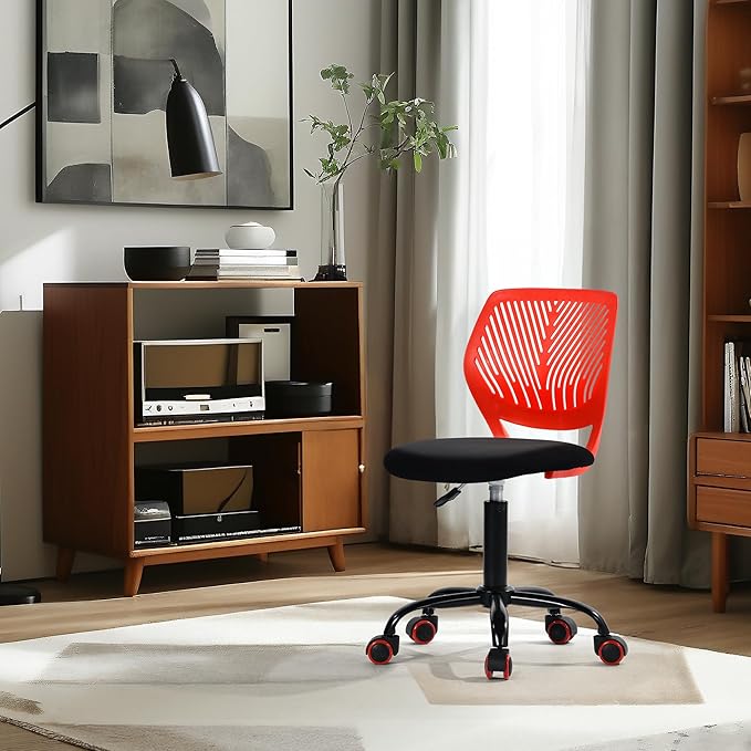 Homy Casa Armless Home Office Desk Chair, Colorful Task Chair with Soft Mesh Padded Cushion, Height Adjustable Swivel Study Computer Chair for for Girls Boys Teens (CO-Black, 1PC)