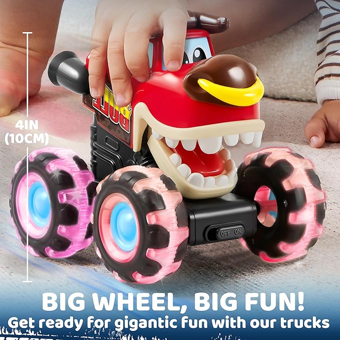 JOYIN 3 Pack Monster Truck Toy - Motion Activated Light-Up Cars for Toddlers - Monster Treads Lightning Wheels - Baby Toy Present - Press & Go Cars for Boys Girls