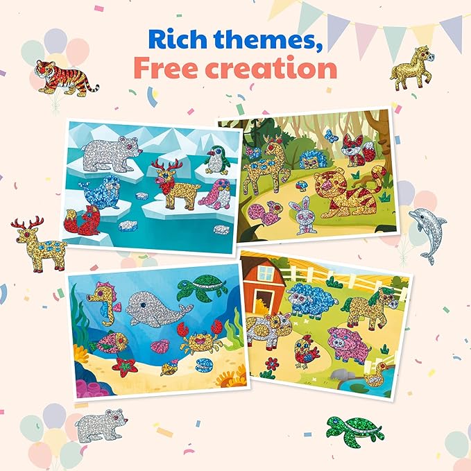 JoyCat 24 Pack Foil Craft Party Favors,No Mess Arts and Crafts for Kids,Goodie Bag Stuffers,DIY Creative Activity,Birthday Present for Girls Boys 4 5 6 7 8 9 Years Old(Animal)