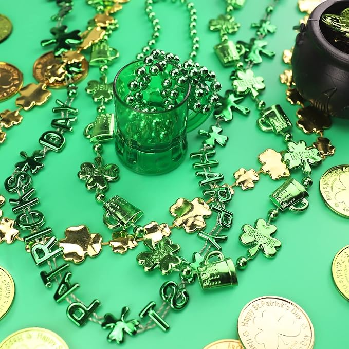 St.Patrick's Day Party Favor Set, Saint Patrick Day Accessories Including Beads Necklaces and Temporary Tattoo Stickers for Irish Day Party Supply