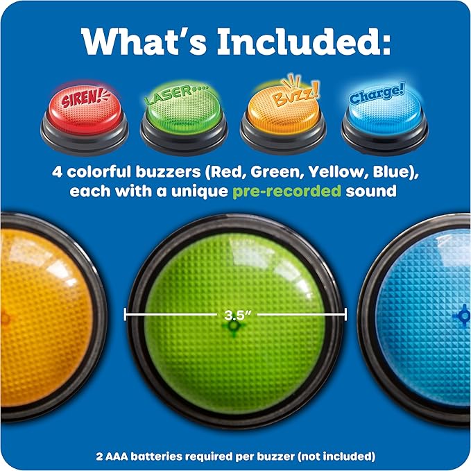 Learning Resources Lights and Sounds Buzzers - Classroom Must Haves Supplies, Kids Toys, Sound Effect Button, Family Game Shows For Trivia, Participation Tools Boys and Girls Birthday Gifts