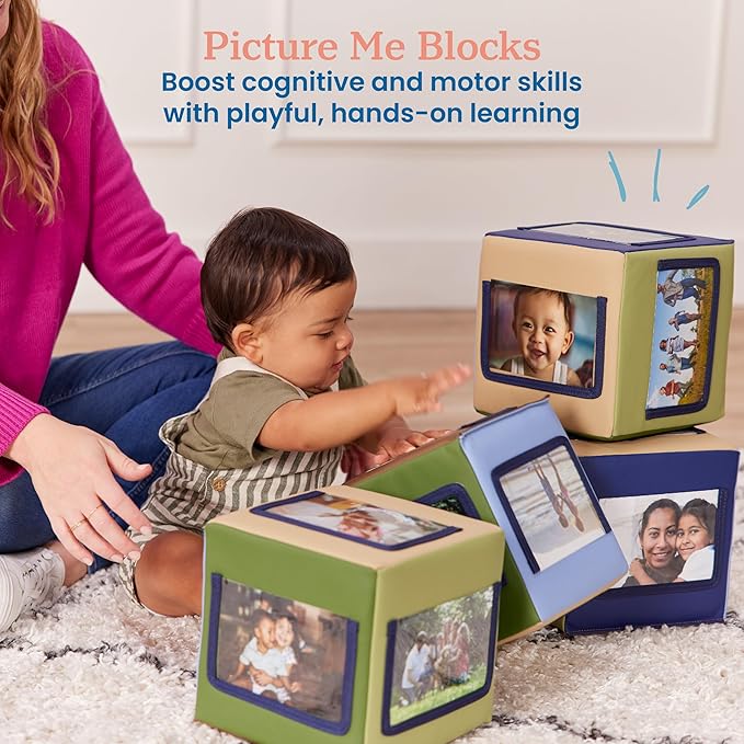 ECR4Kids SoftZone Picture Me Blocks, Activity Cubes, Earthtone, 4-Piece