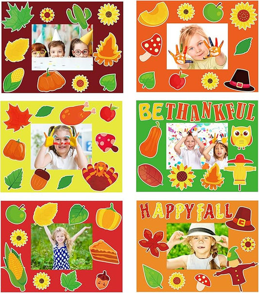 chiazllta 30 Packs Thanksgiving Fall Picture Frame Craft Kits for Kids, DIY Pumpkin Maple Leaf Turkey Craft Autumn Holiday Art Favor Home Class Kindergarten Game Activities