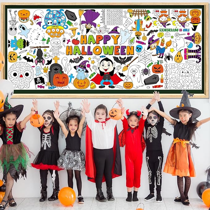 Halloween Giant Coloring Poster for Kids 30 x 72 Inch, Large Halloween Crafts Coloring Paper Tablecloth Banner for Kids, Halloween Color-in Activities Party Games Birthday Party Supplies Decorations